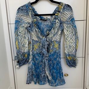 Roberto Cavalli Blue and Yellow Patterned Blouse
